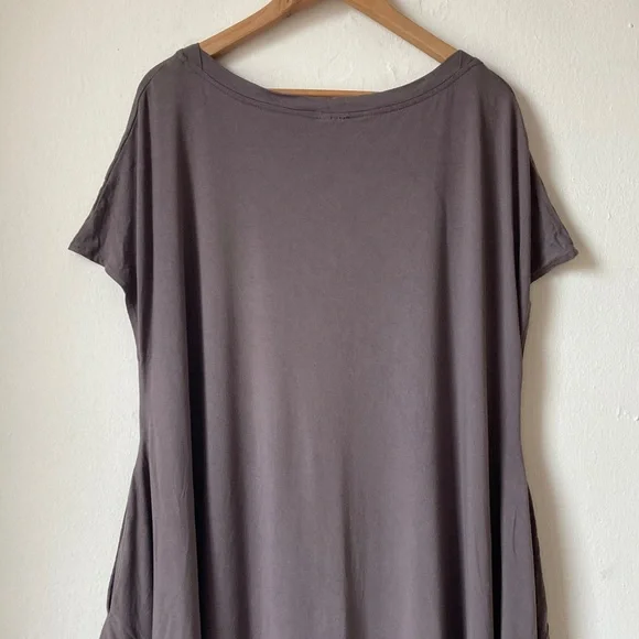 Kedem Sasson Taupe Grey Long Maxi Dress Stretch Jersey Short Sleeve One Size - Picture 5 of 16